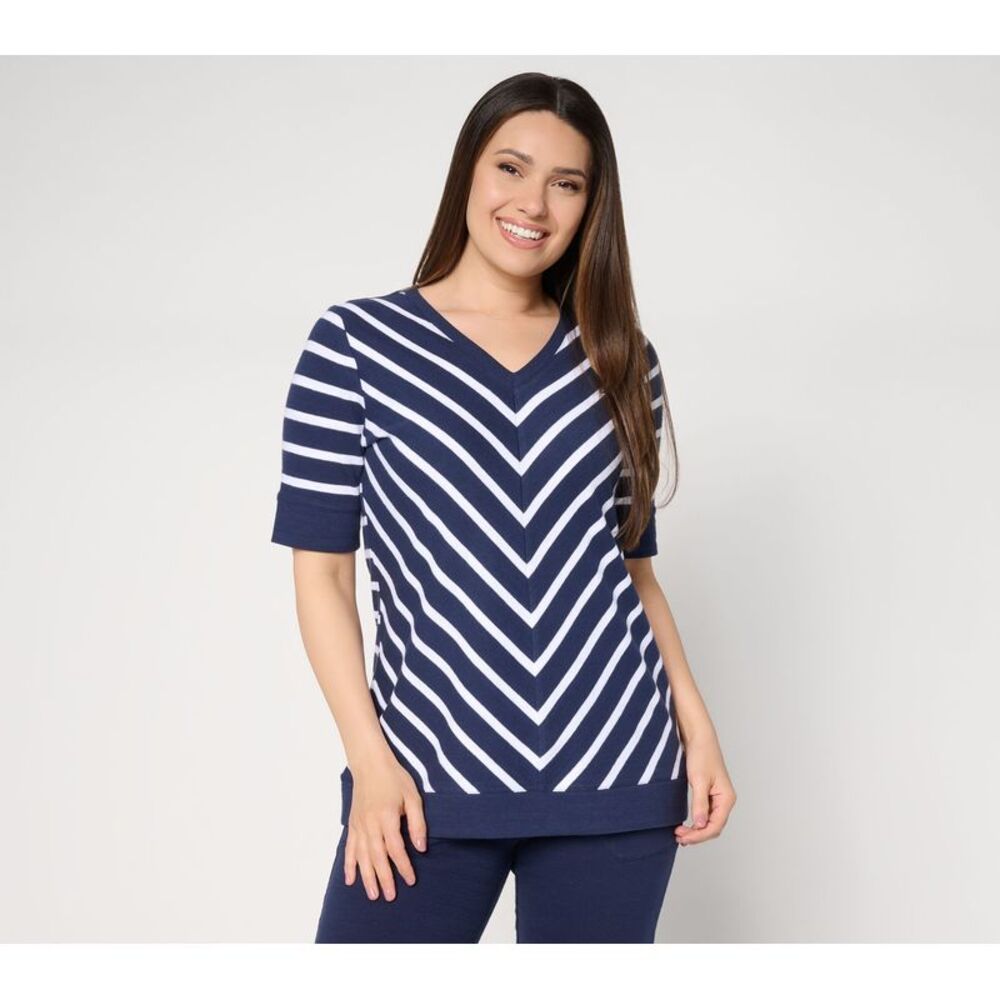 Denim & Co. Women's Top Sz XL Make Your Selection: Active Striped Blue A741342